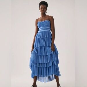 Anthropologie Hutch Strapless Tiered Tulle Dress Blue